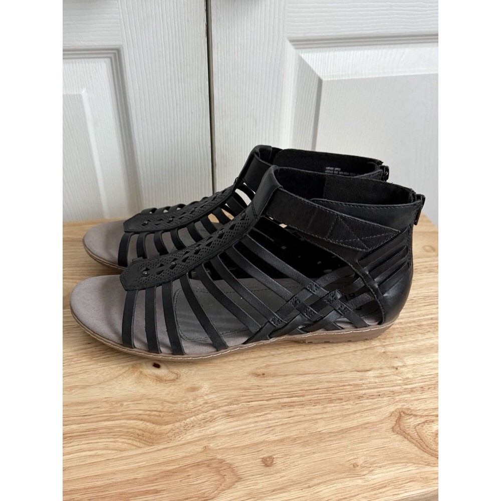 Earth Camellia Marconi Open Toe Sandals, Black Leather, Womens 11M